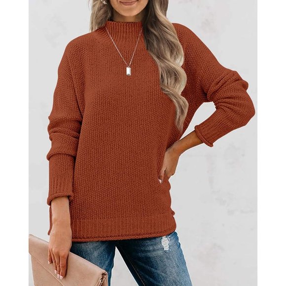 Women Long Sleeve Turtleneck Cozy Knit Sweater Casual Loose Pullover Jumper Tops - Picture 2 of 5